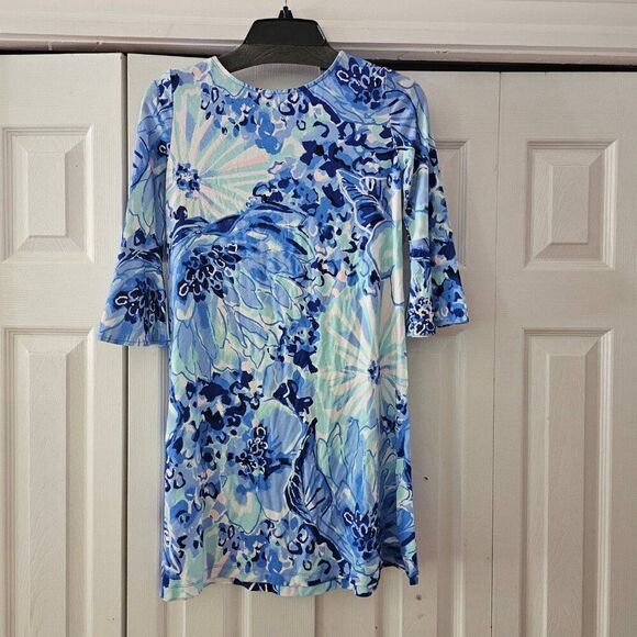 Lilly Pulitzer Dresses & Skirts - Lilly Pulitzer Women Blue Floral Bell Sleeves Catch And Keep Mini Dress Size XXS